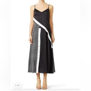 Adeam Black White Undone Sleeveless Maxi Dress Womens 4 Artsy Buttons Satin